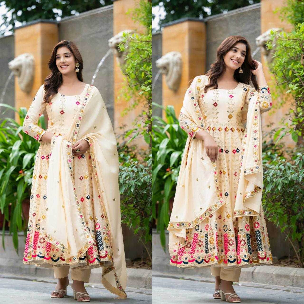 Chinon Silk Alia Cut Anarkali Suits - MYLUXURY LANE ENTERPRISE
